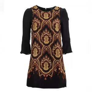 French Connection 100% Silk Sultan Print Mid Mod Sheath Dress Size 2